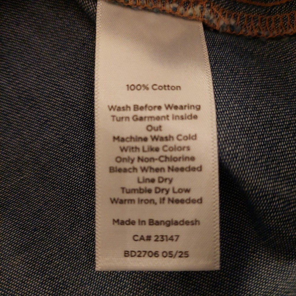 Talbots Wms Ruffle Collar Denim Popover Cotton Shirt Sparkle Buttons L NEW! $100 - Picture 9 of 13